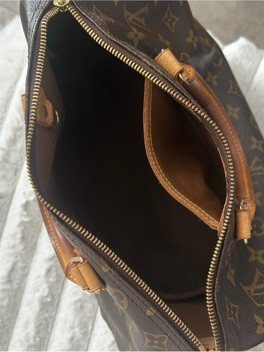 Louis Vuitton Brown Monogram Satchel with Tan Leather Handles